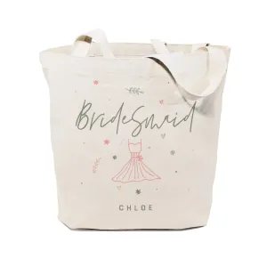 Floral Personalized Name Bridesmaid Wedding Cotton Canvas Tote Bag by The Cotton & Canvas Co.