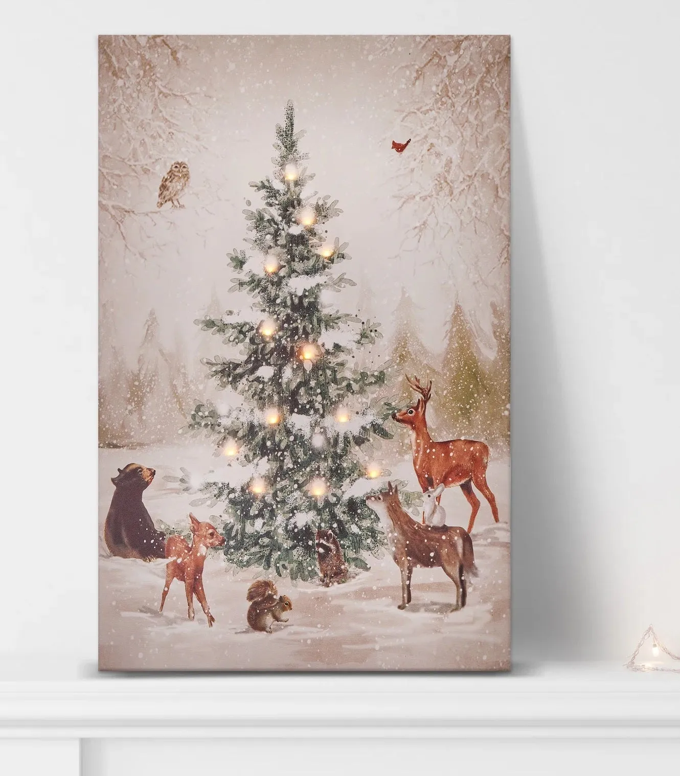 16" x 24" Animals by Tree Battery-Operated LED Canvas Print Decoration