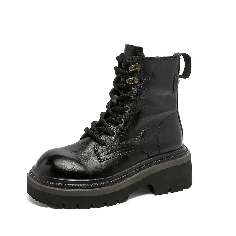 65mm Platform Chunky Lace-Up Combat Boots Women Martin Boots Ankle Boots in Black/Coffee/Yellow