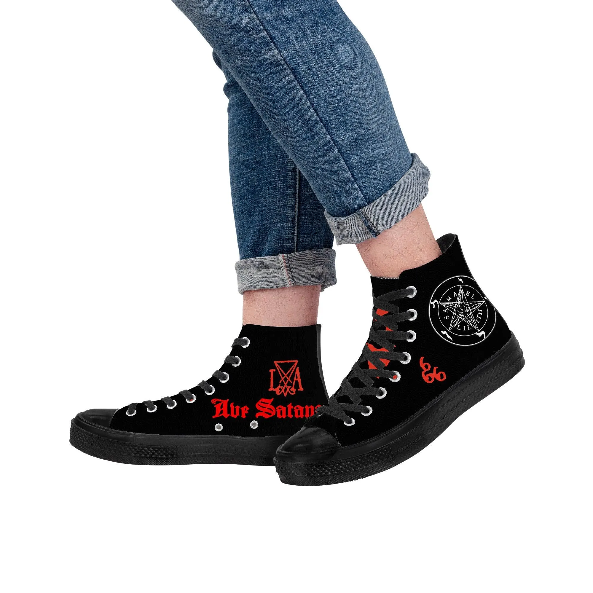 666 - Hail King of Hell High Top Canvas Shoes - Black