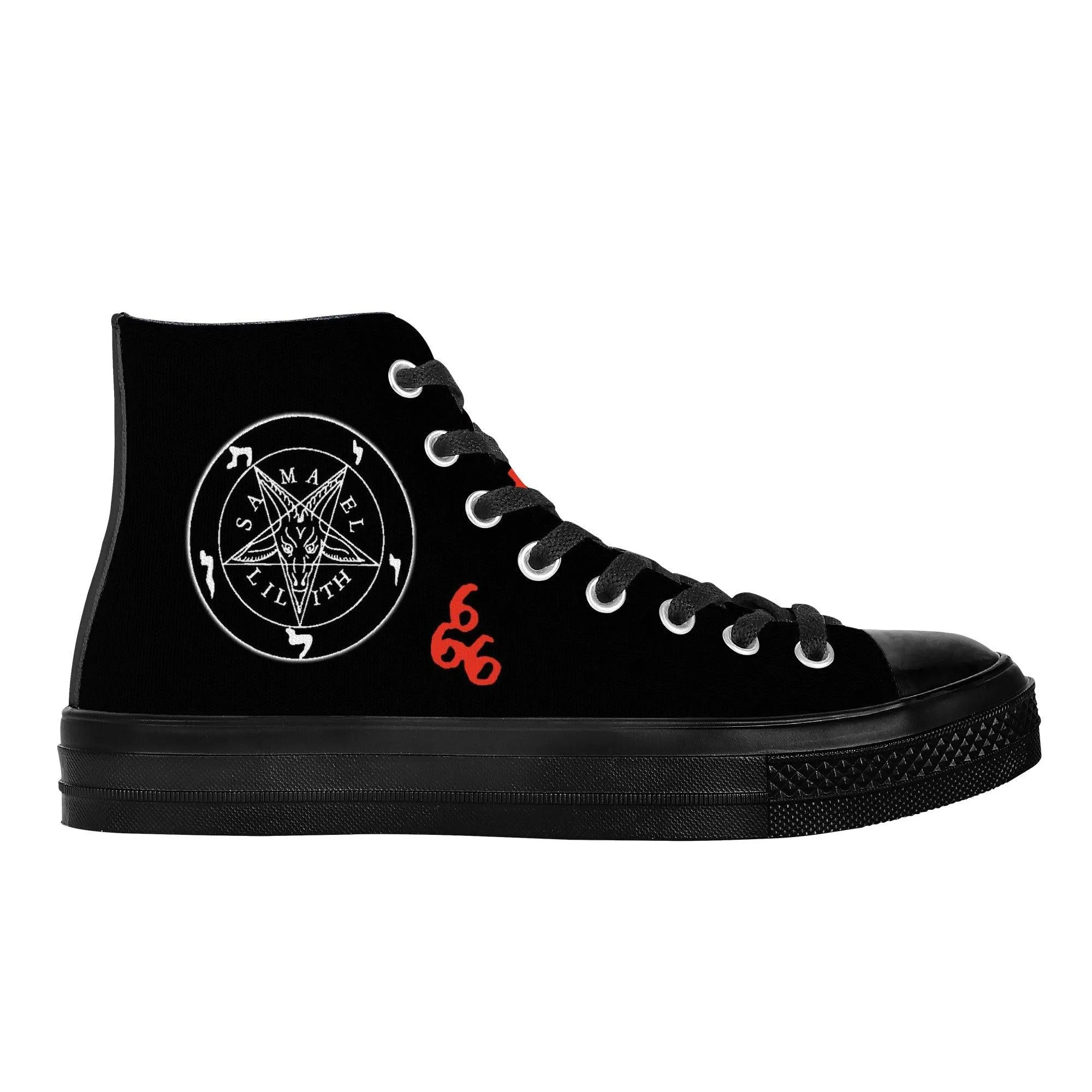 666 - Hail King of Hell High Top Canvas Shoes - Black