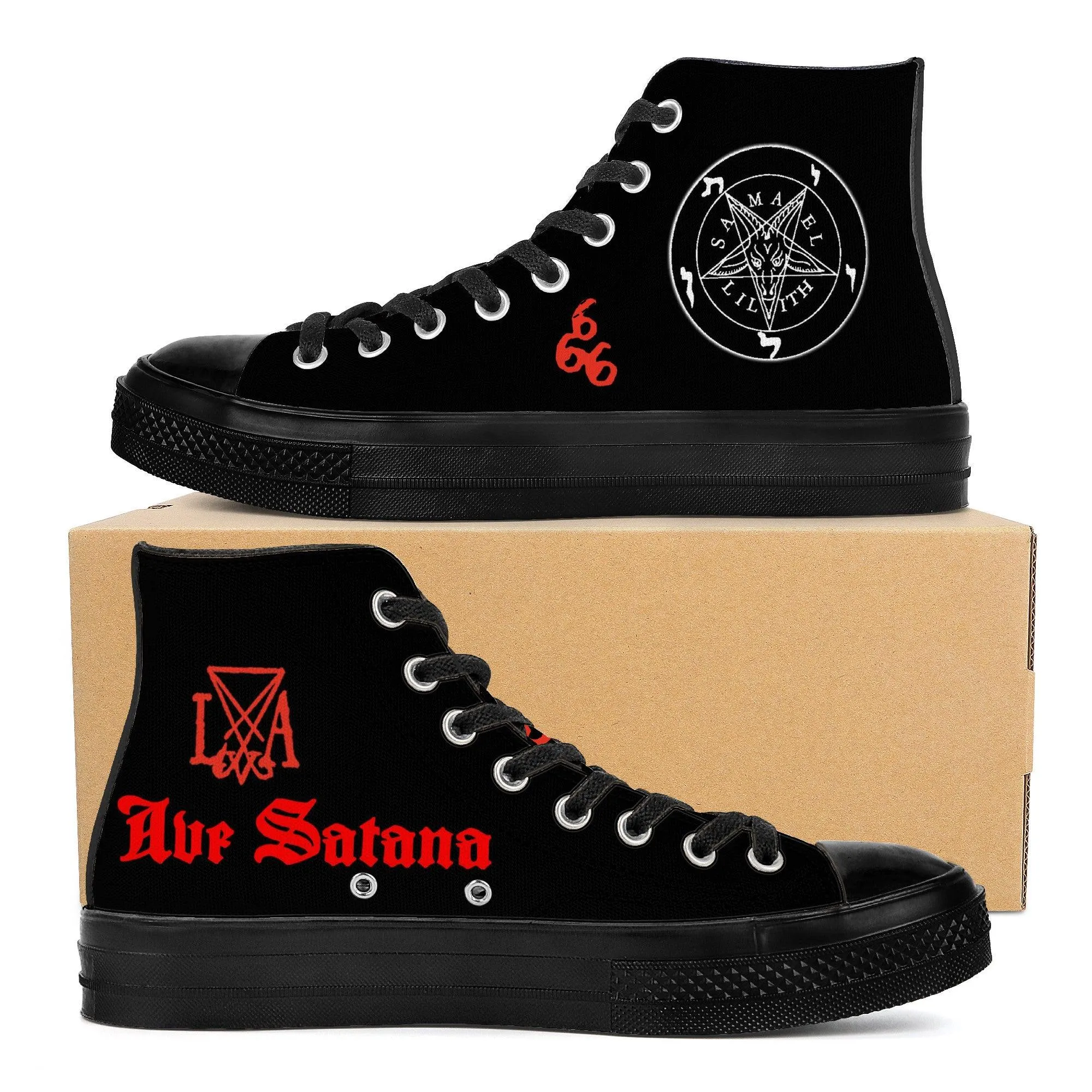 666 - Hail King of Hell High Top Canvas Shoes - Black