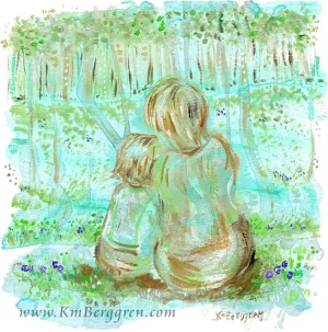 A Place Of Possibilities - Mother son in dreamy forest art print