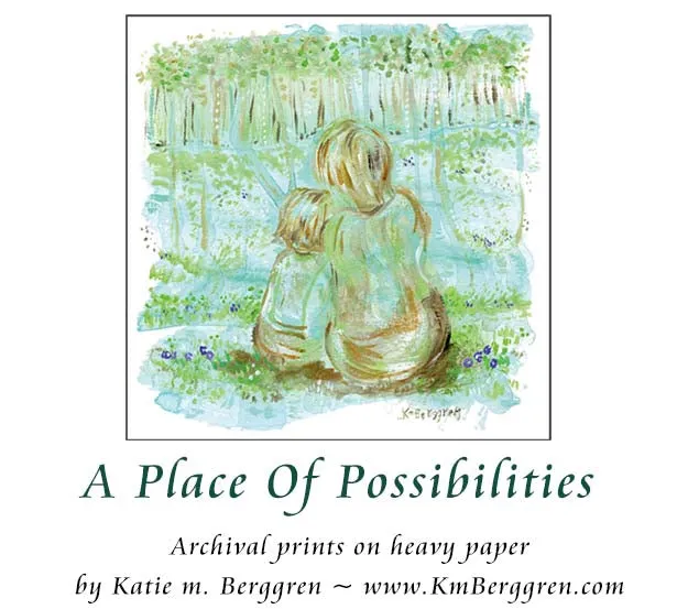 A Place Of Possibilities - Mother son in dreamy forest art print