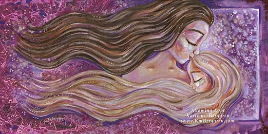 Allowing Love - Choose Blonde or Brunette. Mother & Daughter Flowing Hair Magenta Art Prints