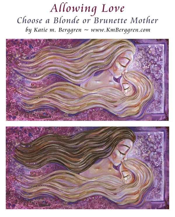 Allowing Love - Choose Blonde or Brunette. Mother & Daughter Flowing Hair Magenta Art Prints