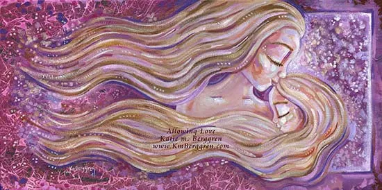 Allowing Love - Choose Blonde or Brunette. Mother & Daughter Flowing Hair Magenta Art Prints