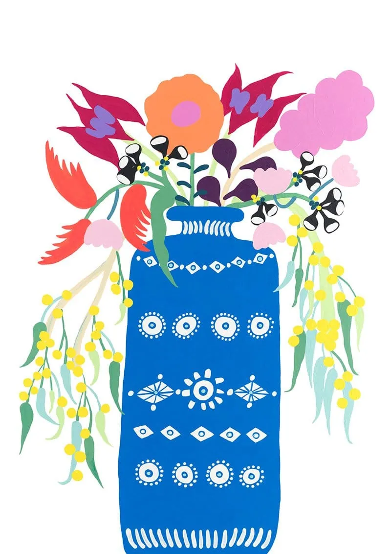 Arrangement I (Blue Vase With Florals) Print