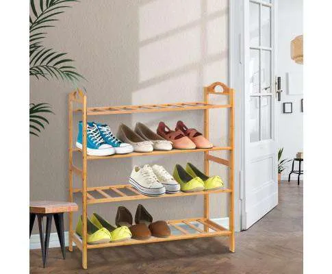 Bamboo Shoe Rack Organiser Wooden Stand Shelf 4 Tiers Shelves