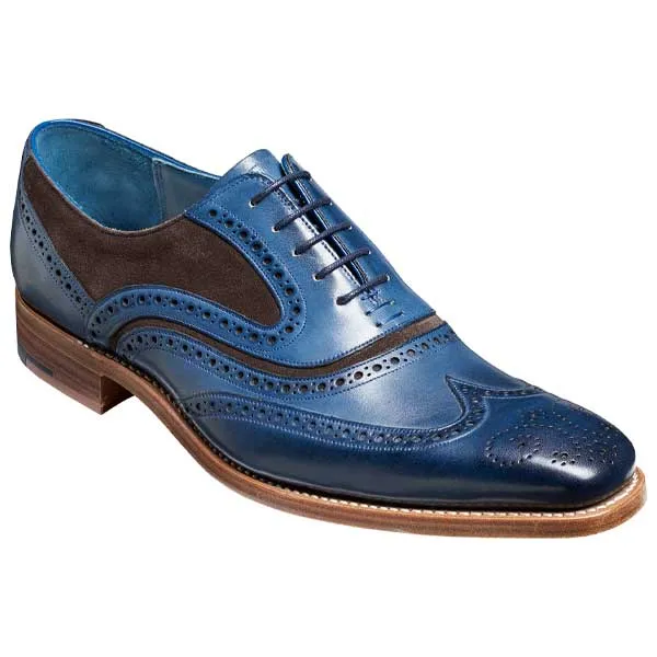 BARKER McClean Shoes - Mens Brogue - Navy Hand Painted & Chocolate Suede