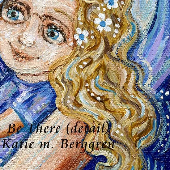 Be There - Mama with 3 Children Blue Art Print