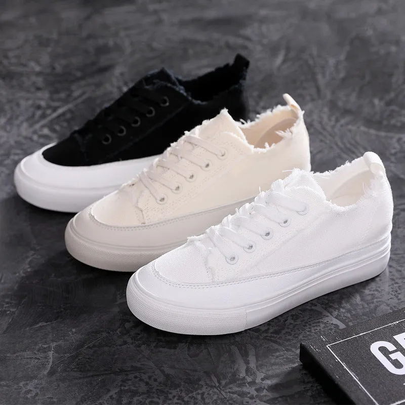 Beautiful Charming Women's White Flat Korean Canvas Shoes