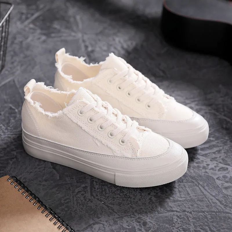 Beautiful Charming Women's White Flat Korean Canvas Shoes