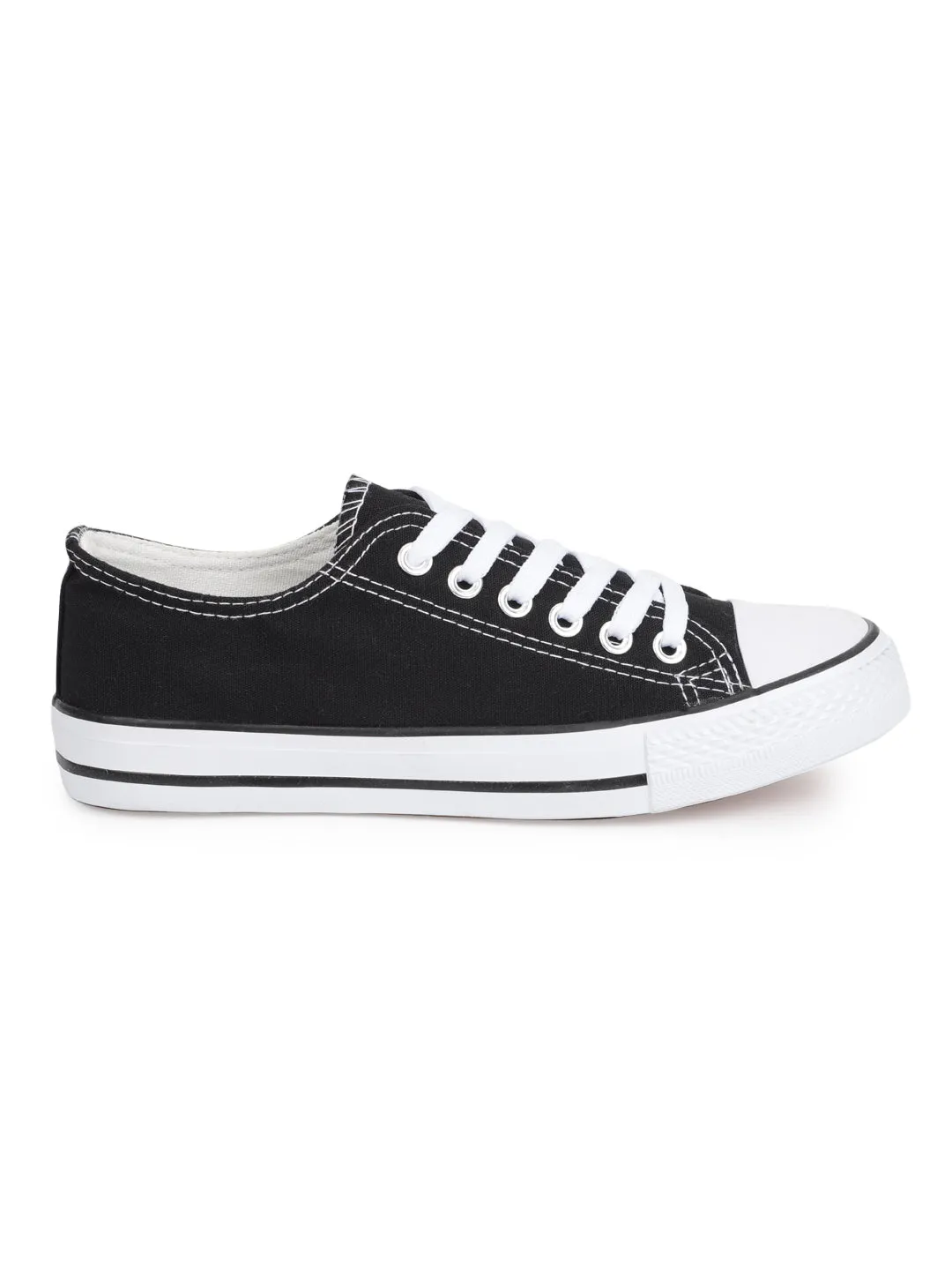 Black Canvas Stylish Lace-Up Sneakers For Kids-Unisex (TC-LKCAN3-BLK)