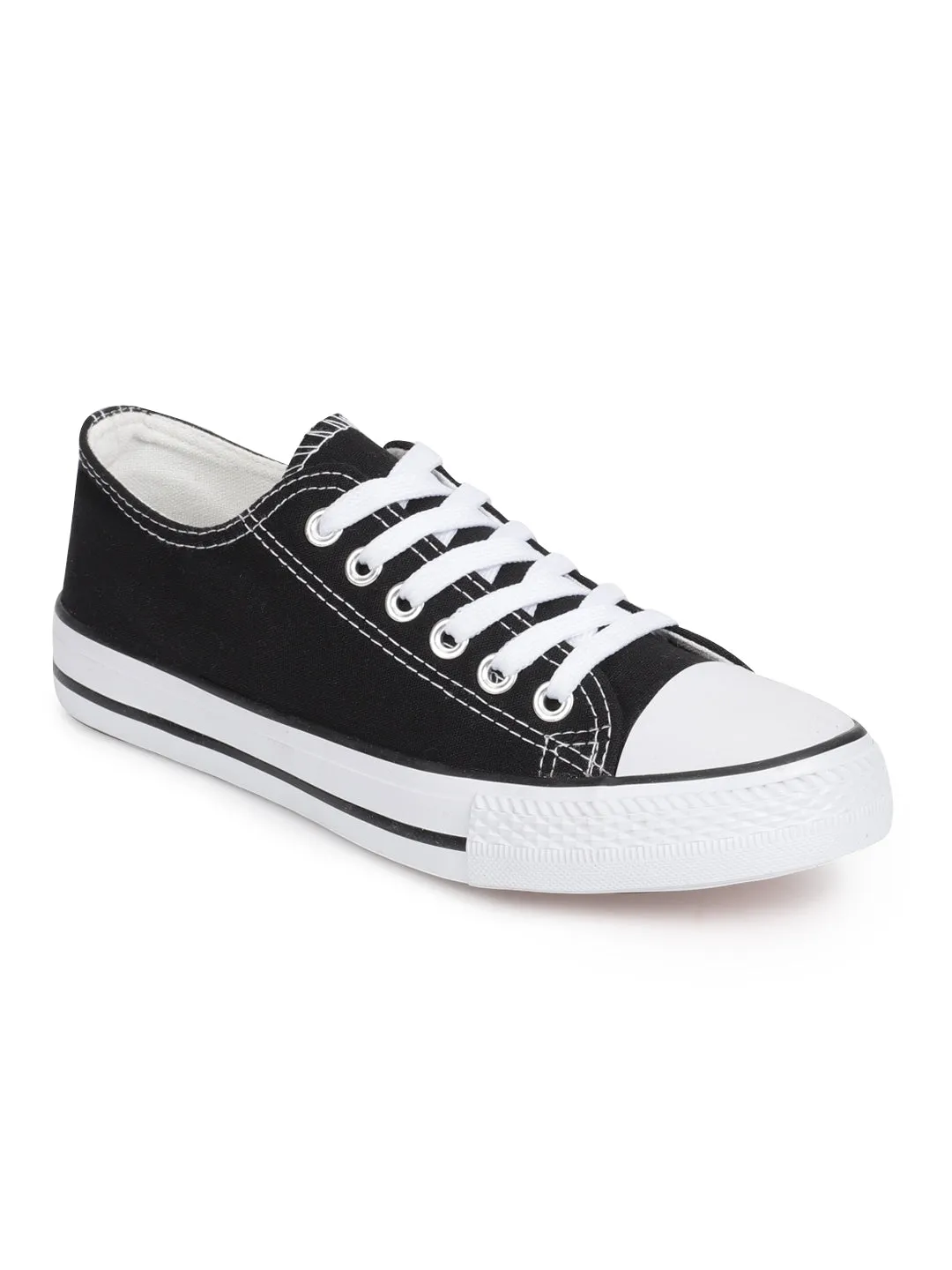 Black Canvas Stylish Lace-Up Sneakers For Kids-Unisex (TC-LKCAN3-BLK)