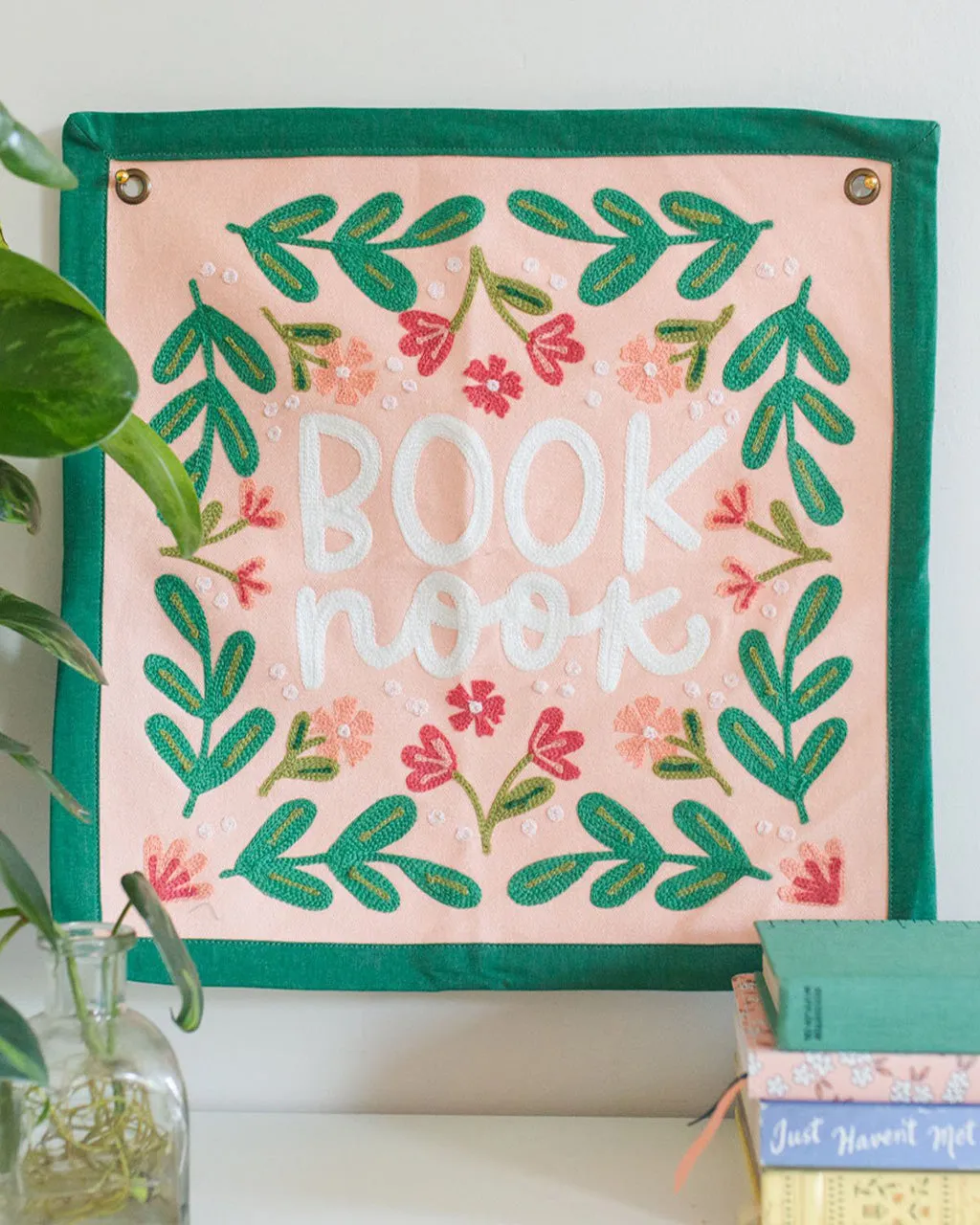 Book Nook Embroidered Canvas Banner