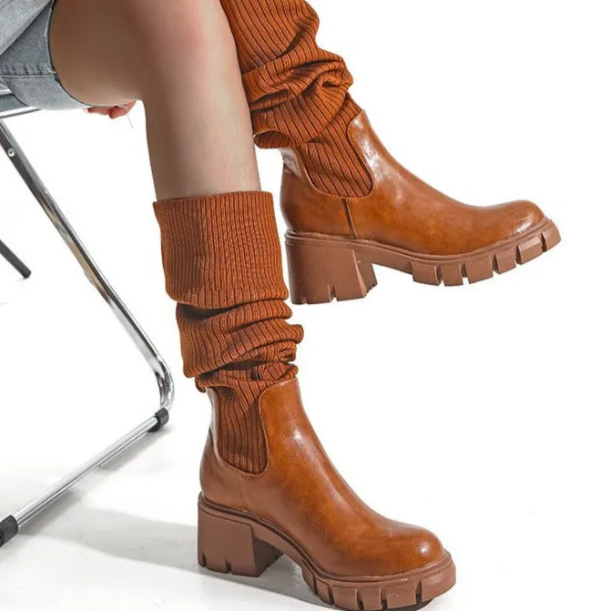 British Style Chunky Heeled Thick-soled Boots