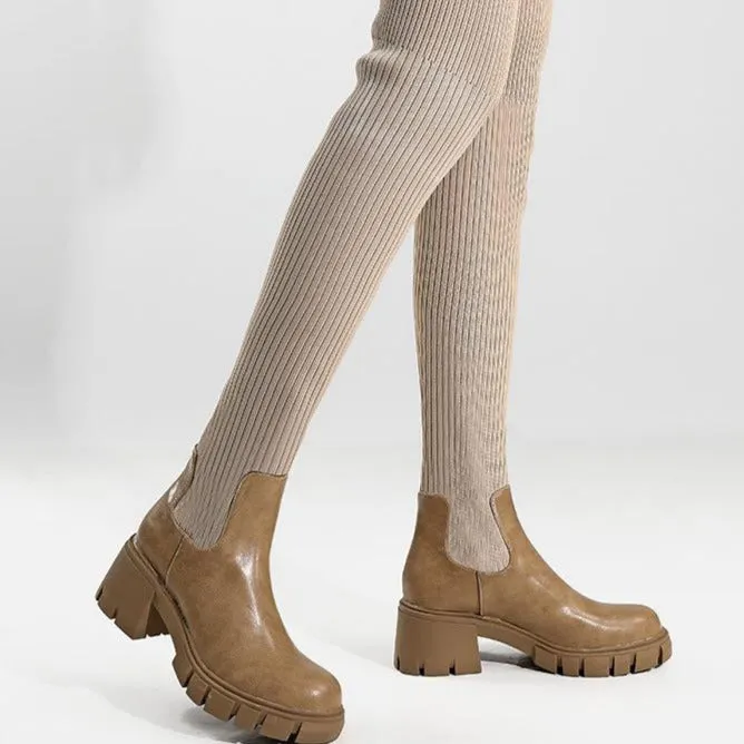 British Style Chunky Heeled Thick-soled Boots