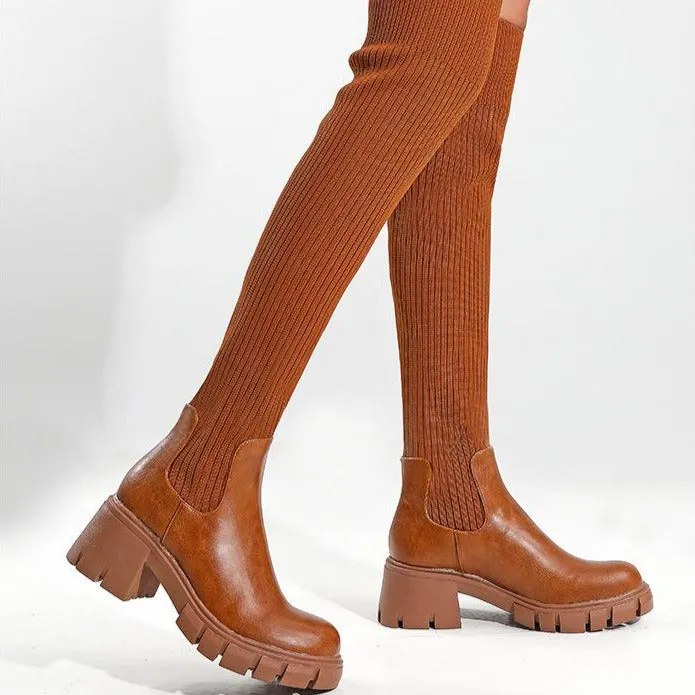 British Style Chunky Heeled Thick-soled Boots