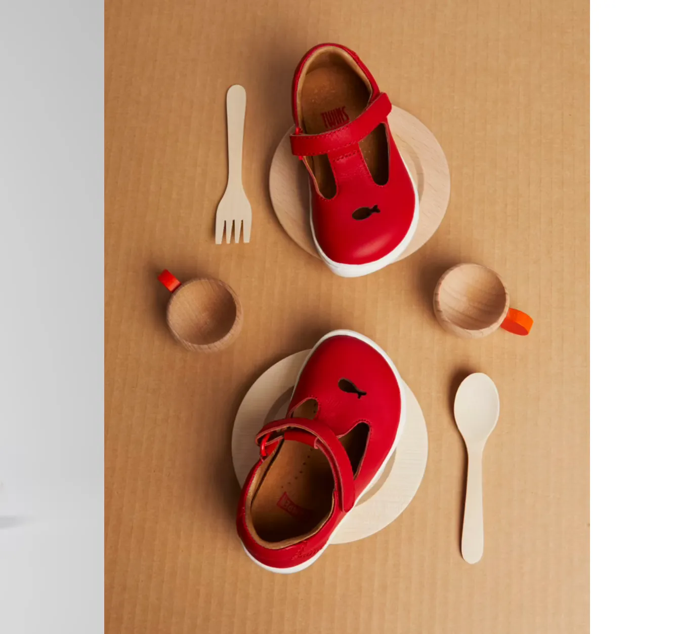 Camper Twins Red Leather T-Strap Shoe