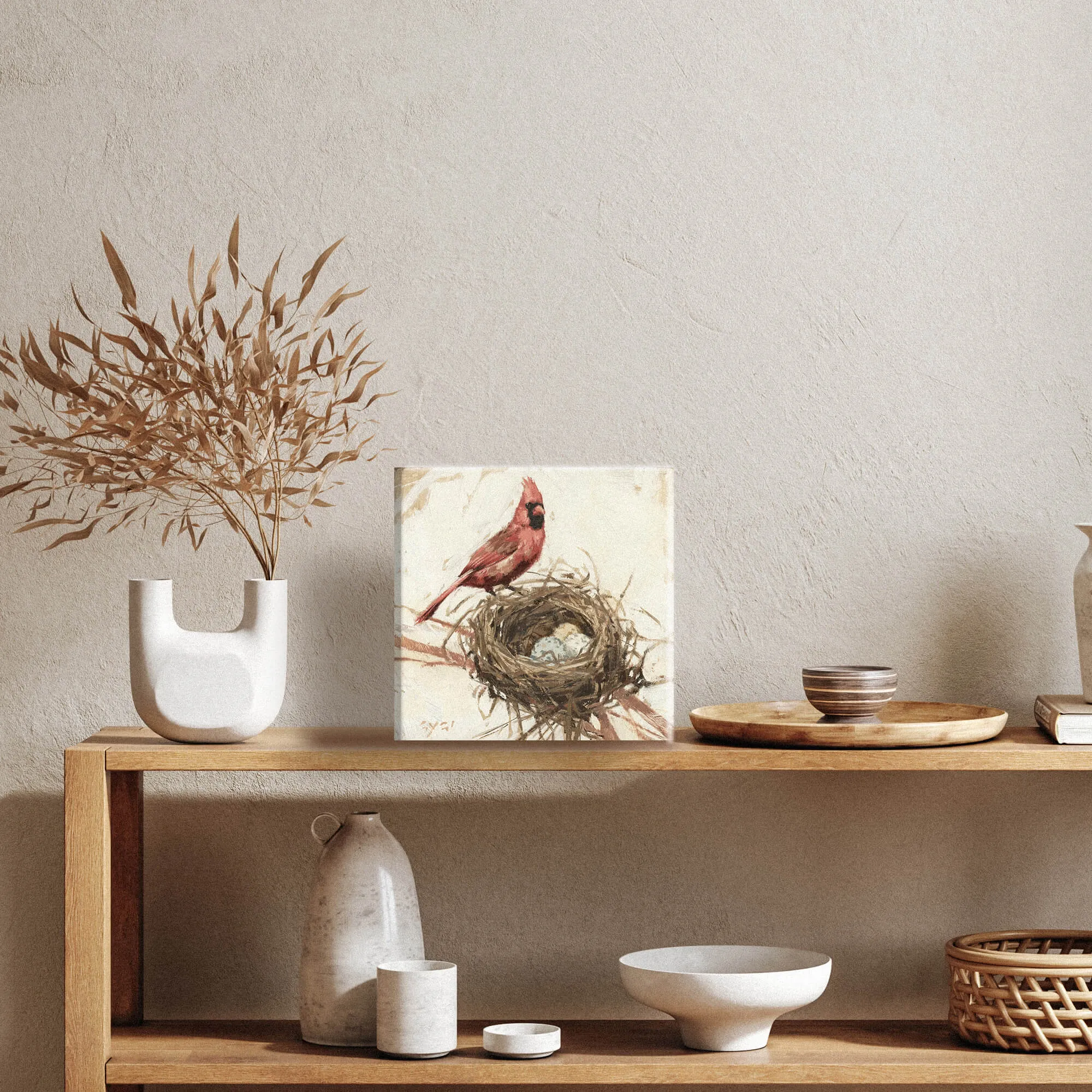 Cardinal On A Nest Canvas Art