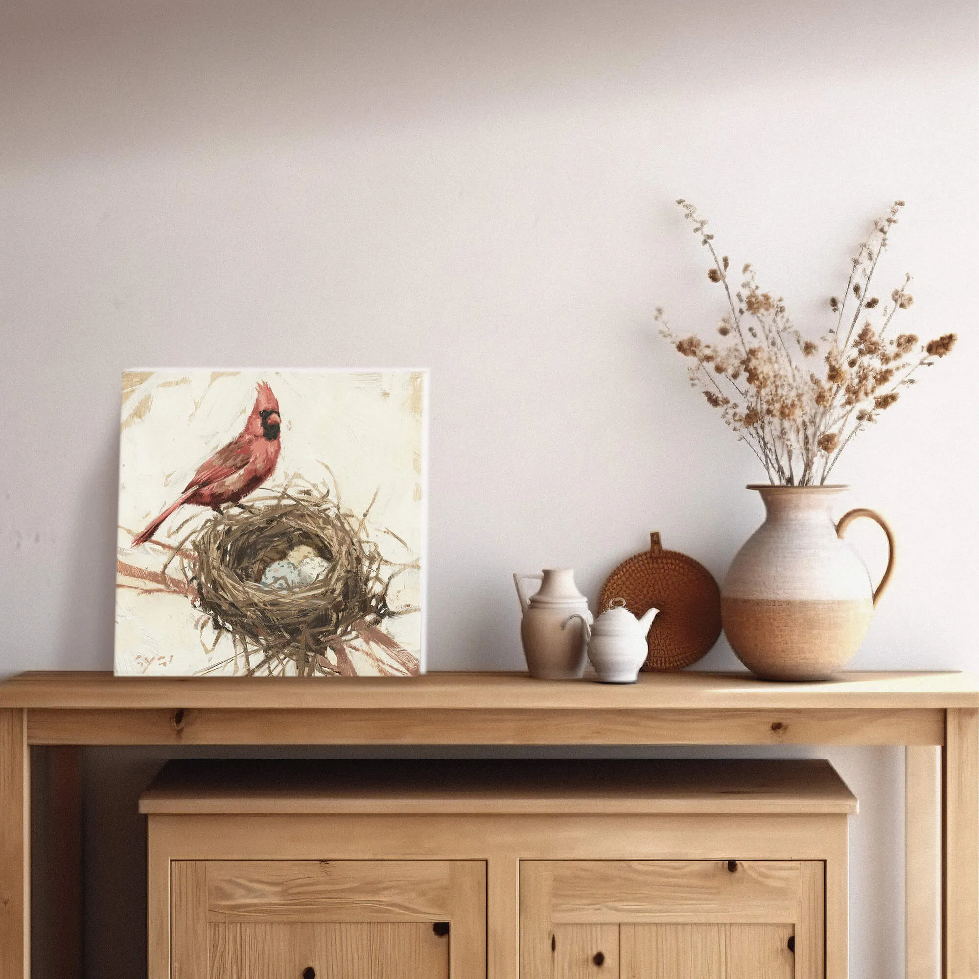 Cardinal On A Nest Canvas Art