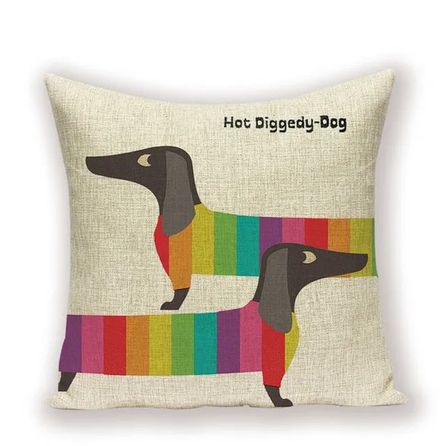 Cartoon Dachshund Cushion Case