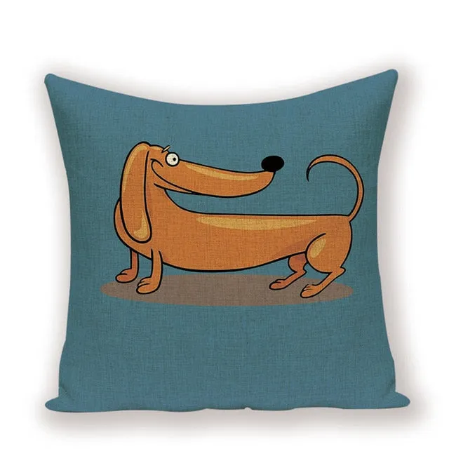 Cartoon Dachshund Cushion Case