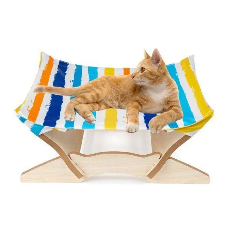 Cat Hammock Wooden Stand Cozy Bed Lounger for Cats