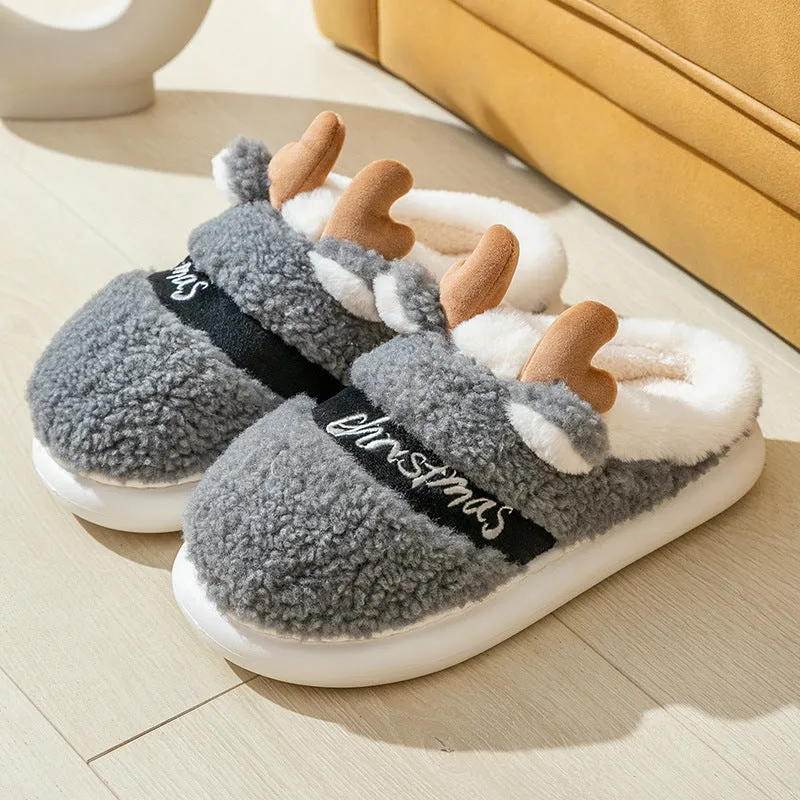 Christmas Shoes Winter Home Slippers Elk Soft Cozy Bedroom Slippers