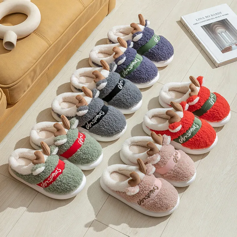 Christmas Shoes Winter Home Slippers Elk Soft Cozy Bedroom Slippers