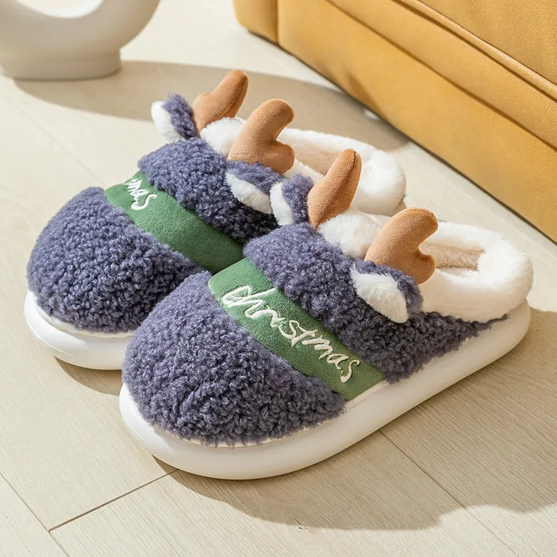 Christmas Shoes Winter Home Slippers Elk Soft Cozy Bedroom Slippers