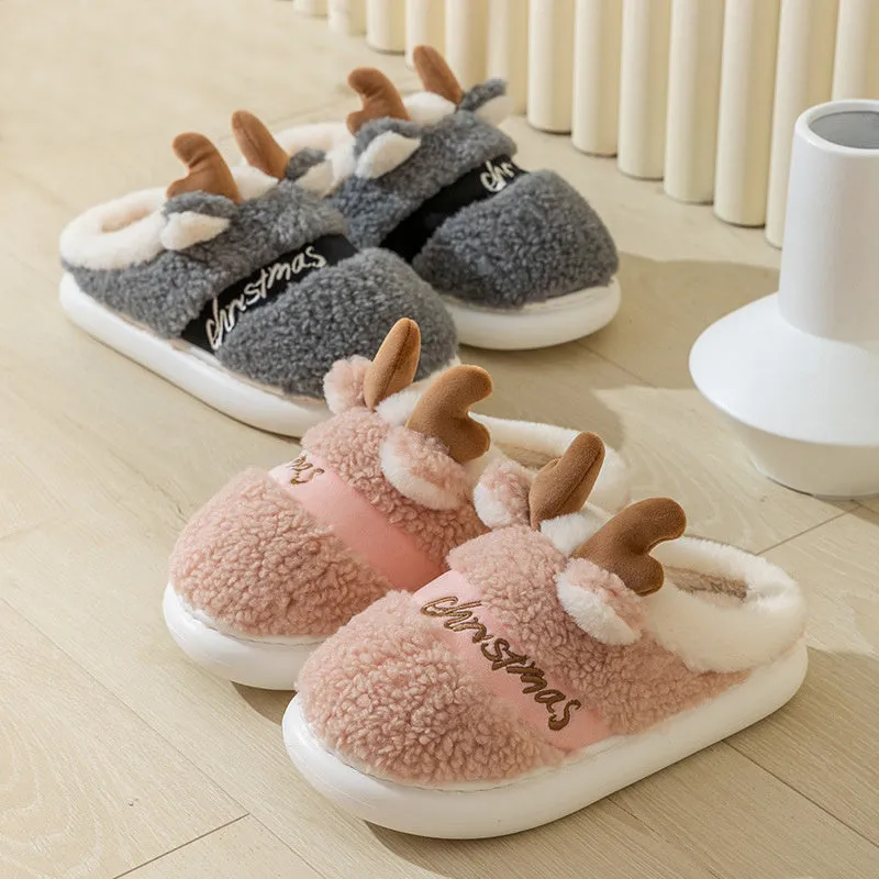 Christmas Shoes Winter Home Slippers Elk Soft Cozy Bedroom Slippers