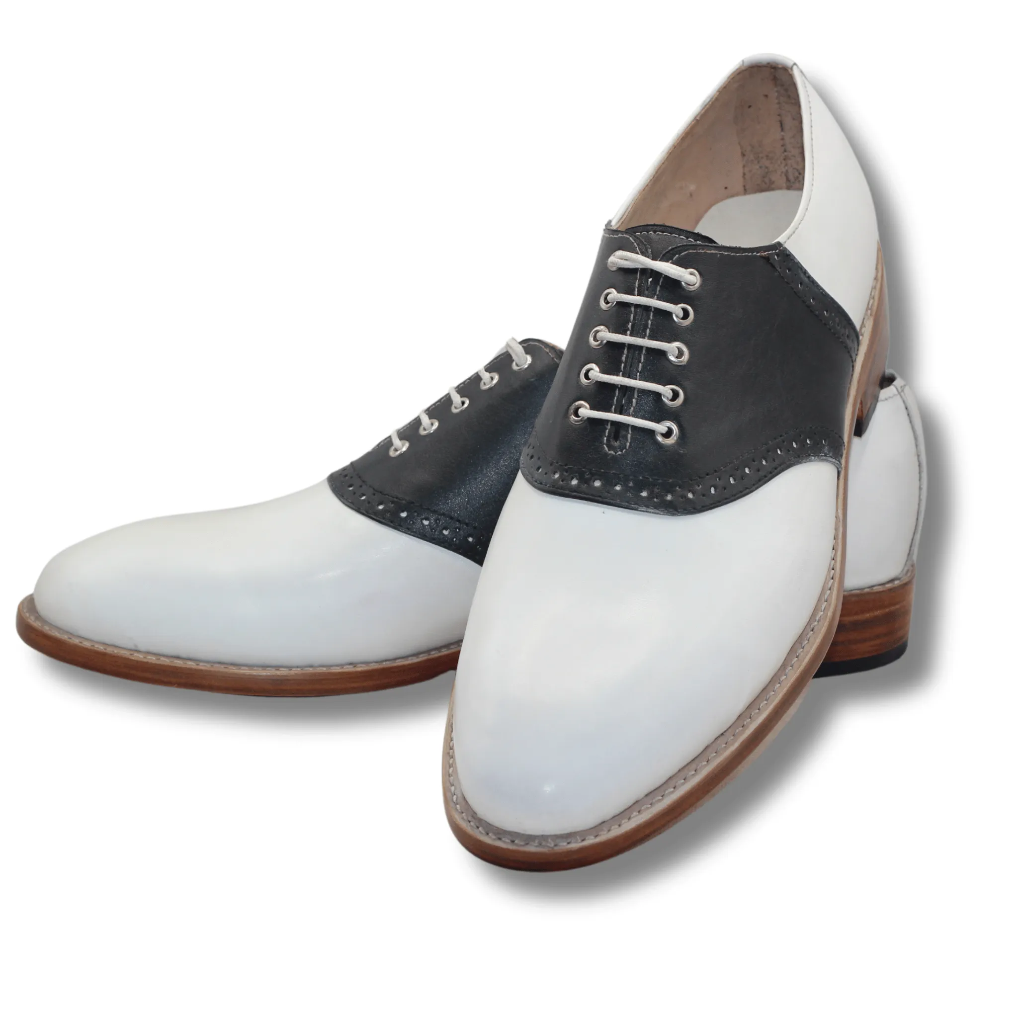 Classic Black & White Saddle Oxford Shoes – Handmade Elegance Two-Tone Patent Leather Saddle Shoes – Premium Craftsmanship for Men