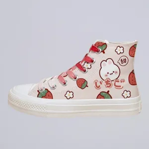 *CLEARANCE* Kawaii Strawberry Bunny High Top Canvas Shoes - Women's