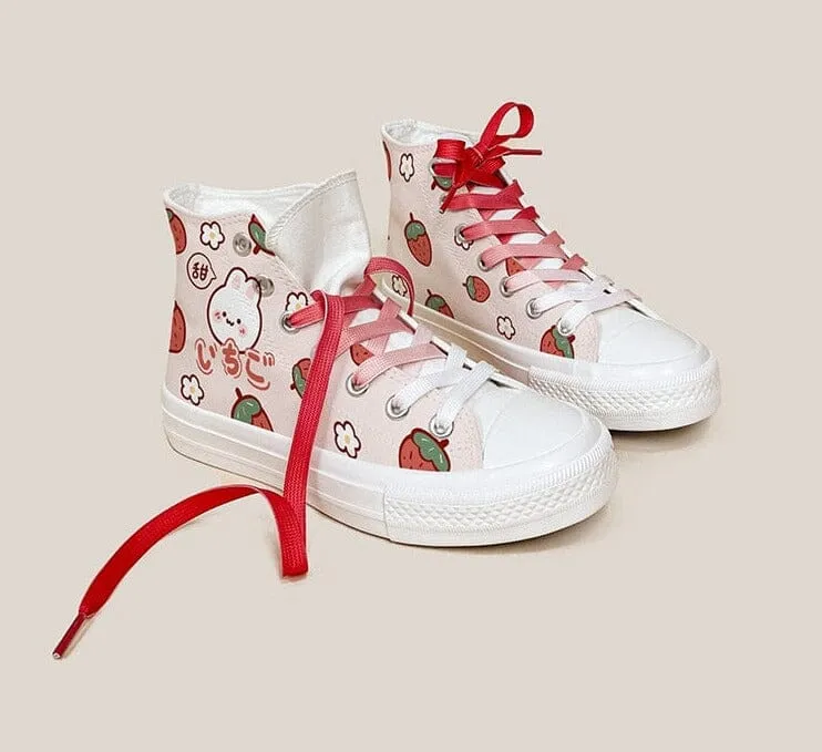 *CLEARANCE* Kawaii Strawberry Bunny High Top Canvas Shoes - Women's