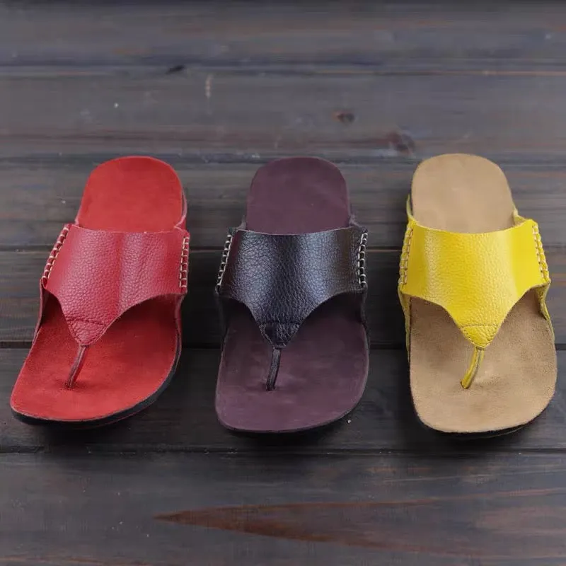 Comfy Leather Sandals Soft Casual Flip Flops Slippers