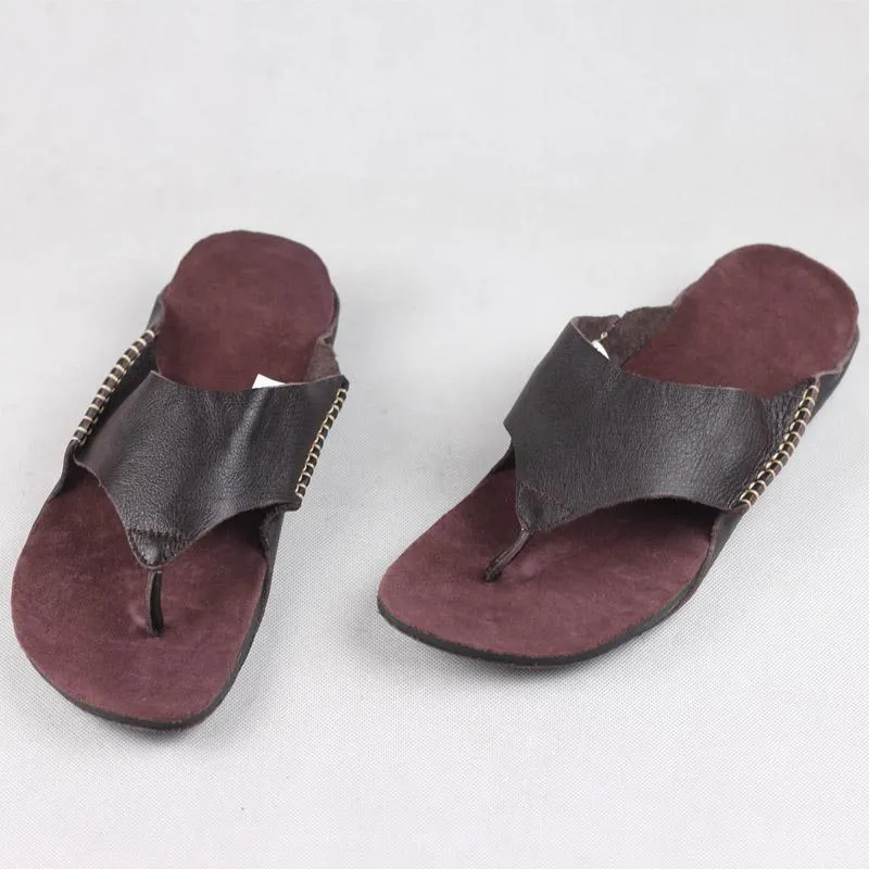 Comfy Leather Sandals Soft Casual Flip Flops Slippers