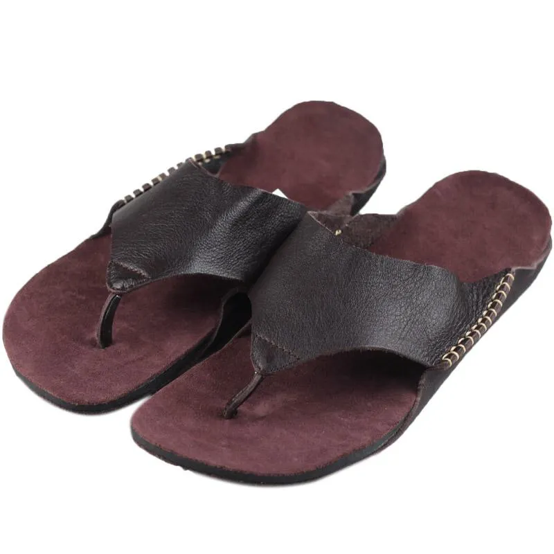 Comfy Leather Sandals Soft Casual Flip Flops Slippers