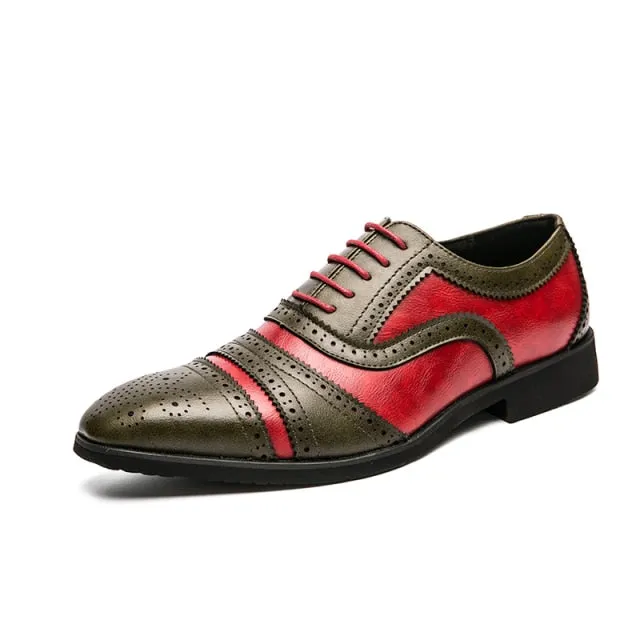 Contrast Colored Patchwork Stitching Brogue Shoes