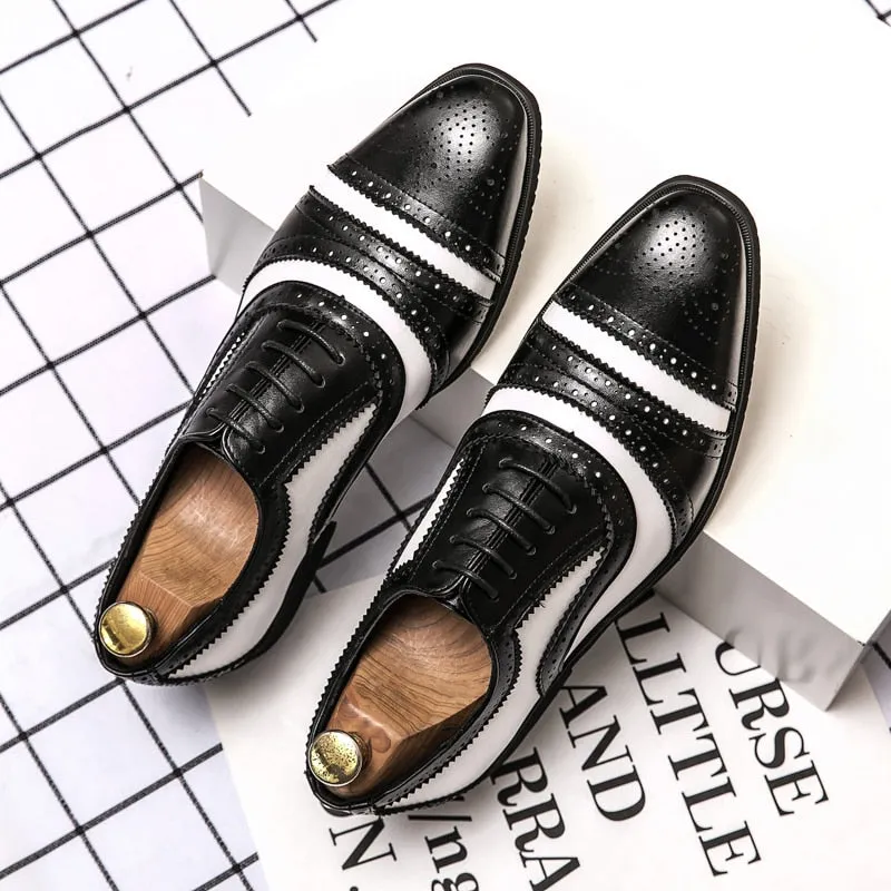 Contrast Colored Patchwork Stitching Brogue Shoes