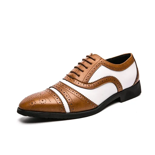 Contrast Colored Patchwork Stitching Brogue Shoes