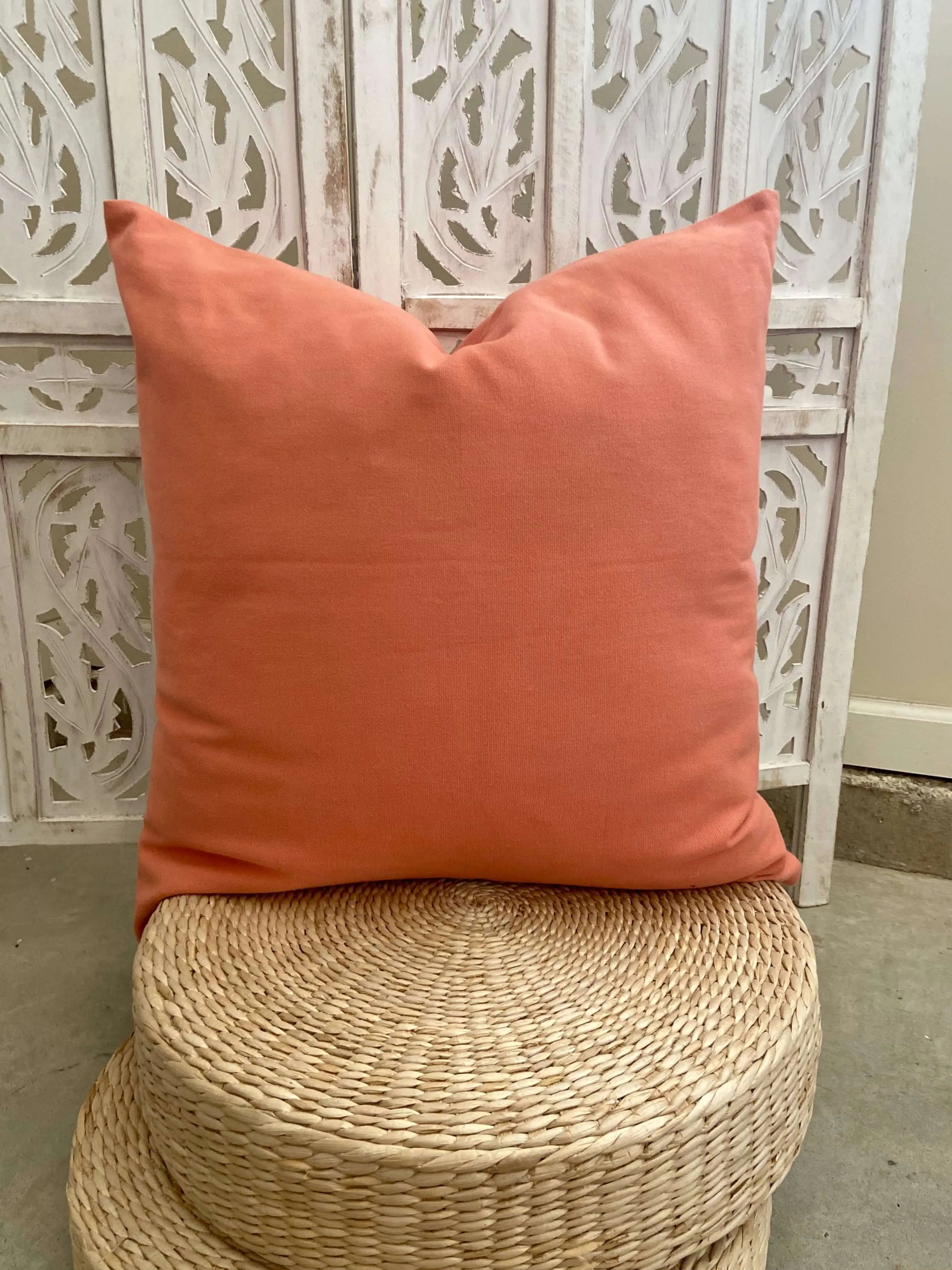 Coral Pink Cotton Throw Pillow | CORAL PINK