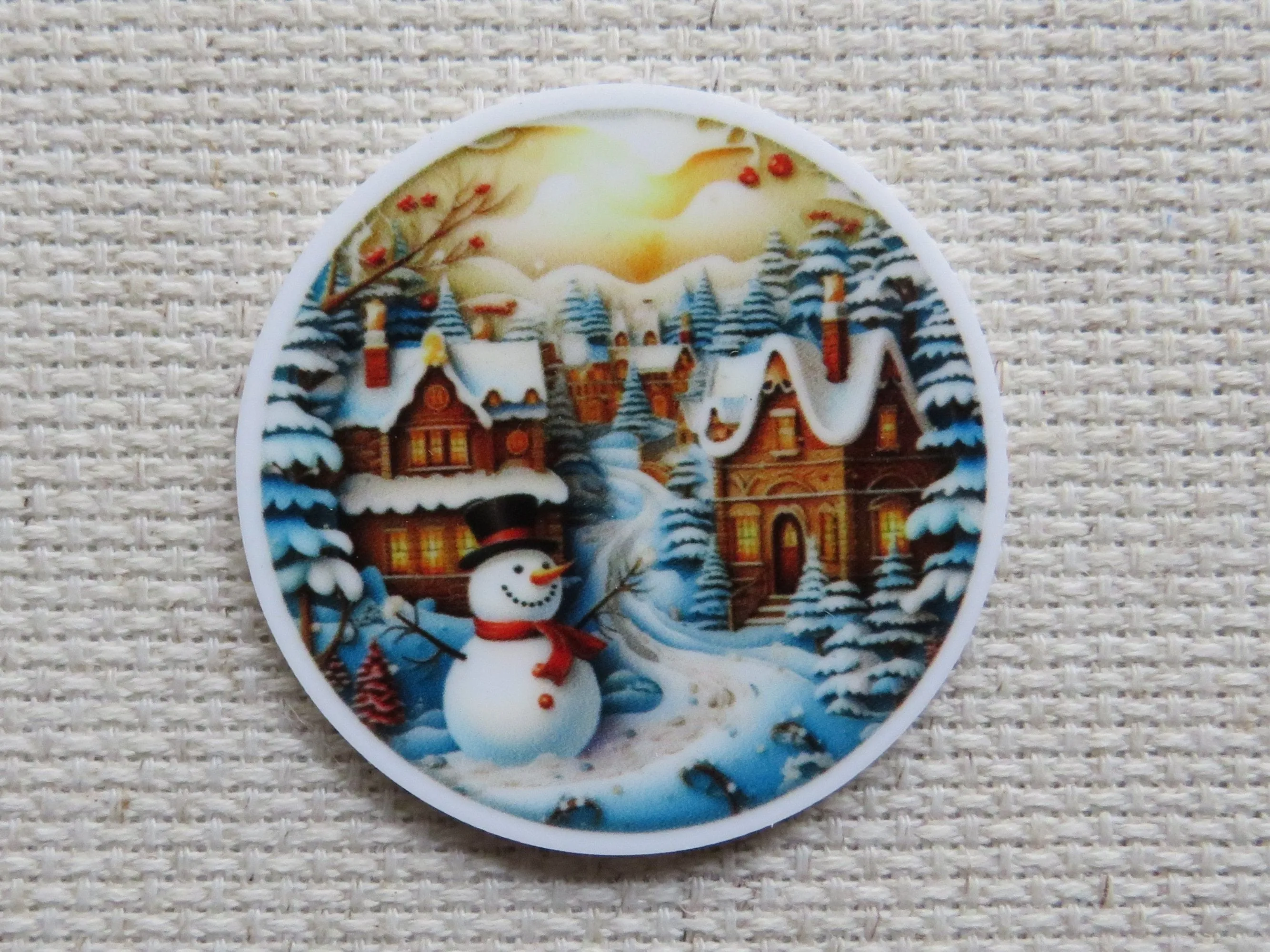 Cozy Snowman Scene Needle Minder, Cover Minder, Magnet