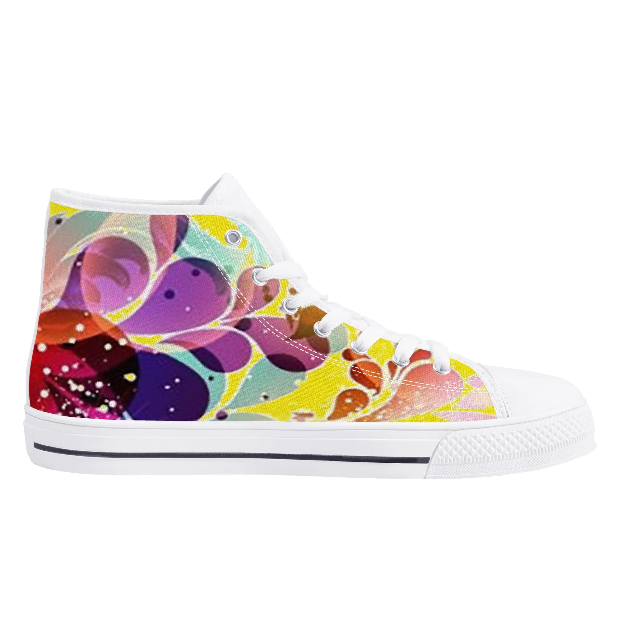 D25 High-Top Canvas Shoes - White  and flower design