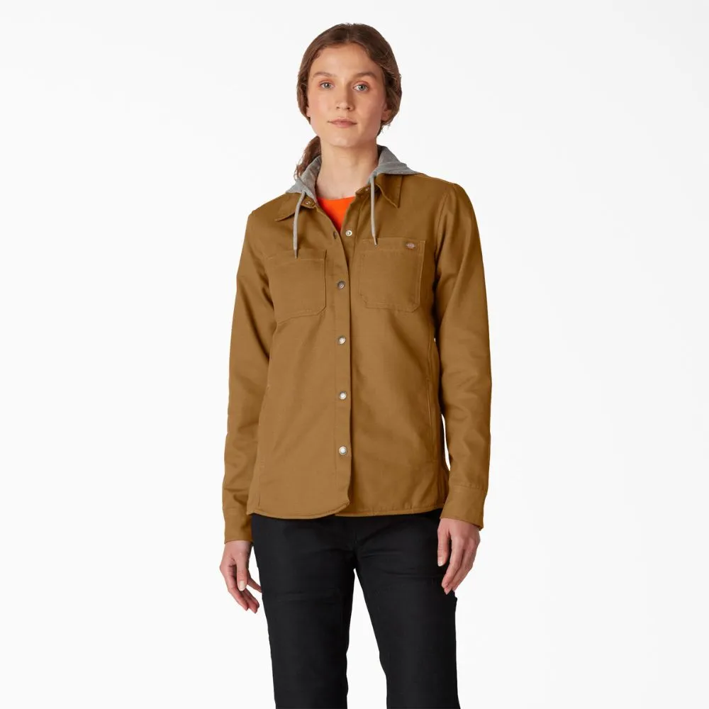 Dickies Women’s Duck Hooded Shirt Jacket - Brown FJ077