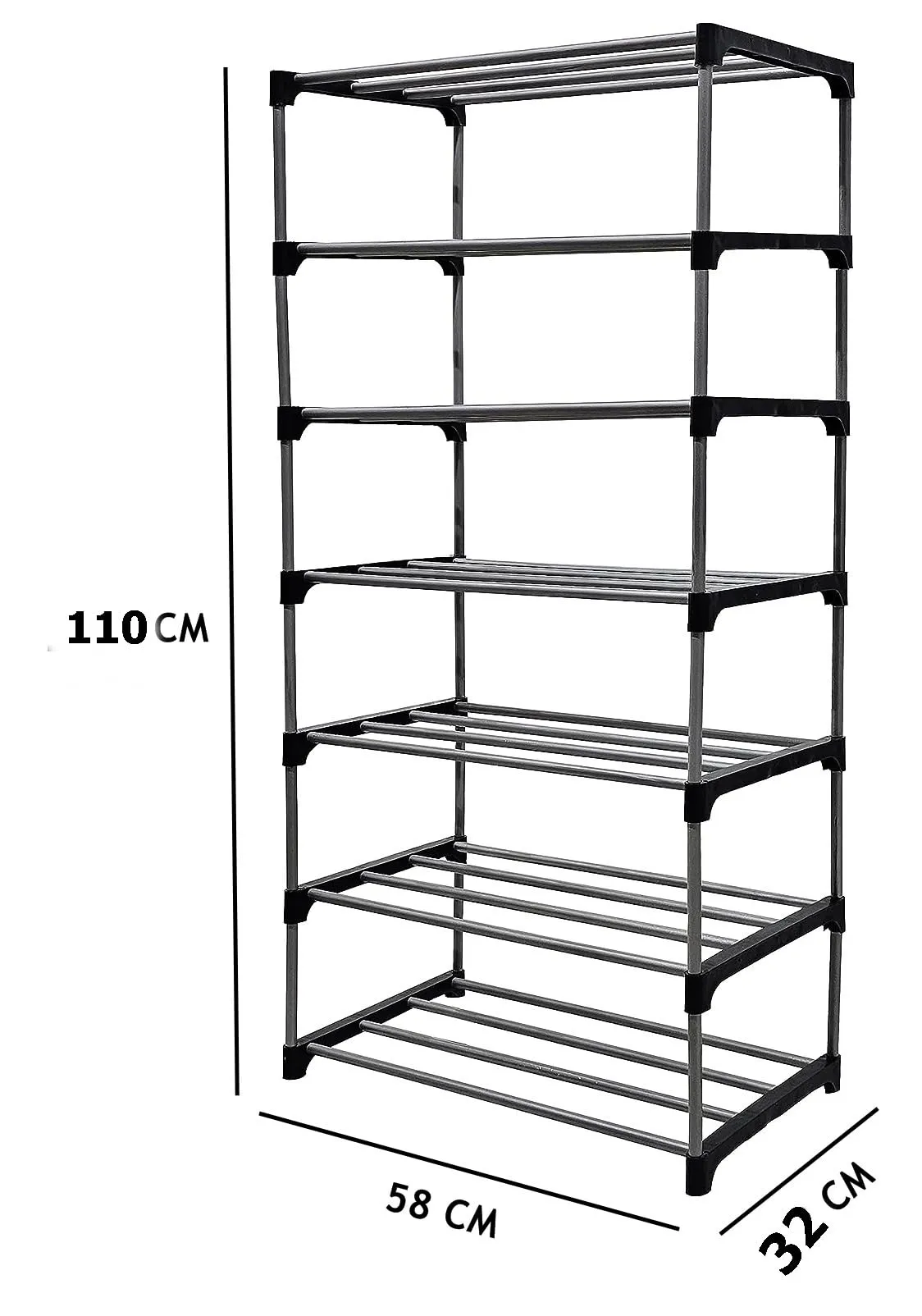 EXPOSURE 7 Layer Multipurpose Metal Pipes with Single Connector Collapsible Open Shoe Rack (7 RACKS)