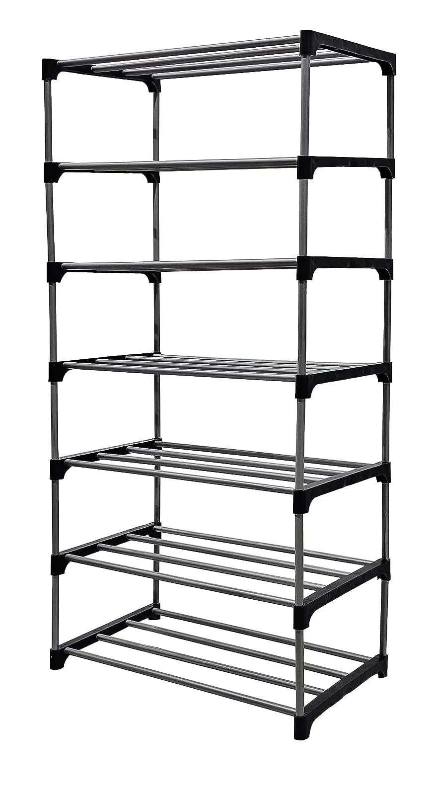 EXPOSURE 7 Layer Multipurpose Metal Pipes with Single Connector Collapsible Open Shoe Rack (7 RACKS)