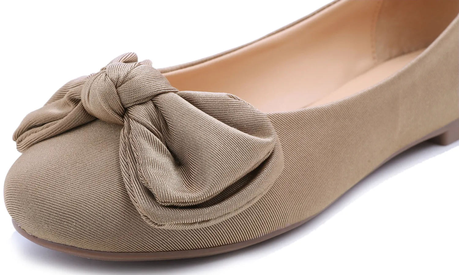 Feversole Women's Round Toe Cute Bow Trim Ballet Flats Taupe