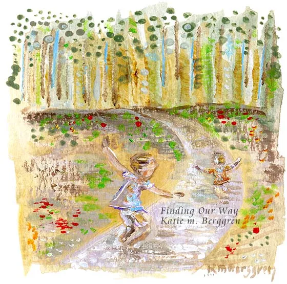 Finding Our Way - two children running on path, freedom & play art print